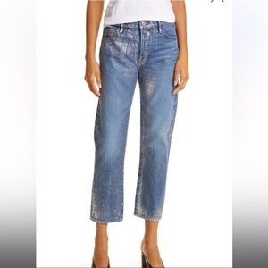 Frame Le Original High Rise Straight Fit Button Fly Jeans in Crackle Chrome